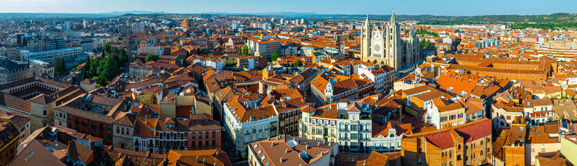 Aerial view of León, a city on the Bernesga River in northwest Spain, is the capital of the...