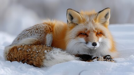 Fototapeta premium Red Fox Resting in the Snow