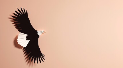 Fototapeta premium Eagle soaring with a plain background, minimalist approach, basic shapes, 2D vector, soft pastel tones