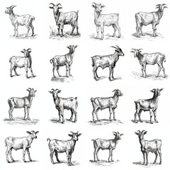 Fototapeta premium Hand-Drawn Goat Illustrations Collection - Detailed Farm Animal Sketches for Educational and Artistic Use