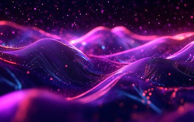Fototapeta premium Futuristic Abstract Landscape of Floating Glowing Waveforms Representing Music in a 3D Space