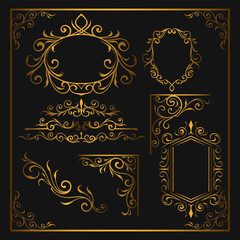 Baroque engraved. Victorian floral ornamental borders, luxury vintage decorative frame elements. Vector illustration royal set for wedding invitation and greeting cards, ornaments romantic invitations