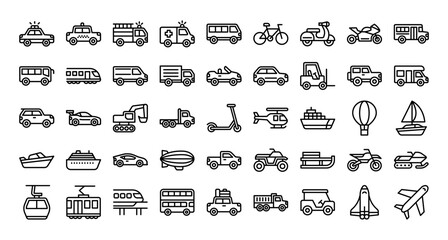 Transportation line icons set. Vector line icons.