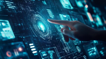 A hand pointing at a green circle on a computer screen