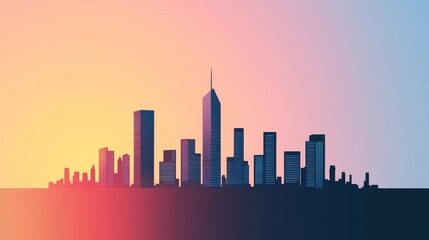 Obraz premium City skyline silhouette with a sunset gradient