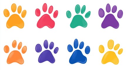 Cute animal paw prints in various colors