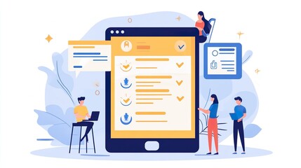 A group of people are working on a tablet with a list of tasks