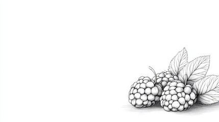 Mulberry cluster, minimalist line drawing, hand-drawn style, white background, focus on simplicity and elegance