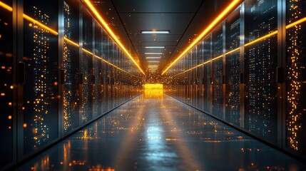 Fototapeta premium Server Room with Glowing Lights.