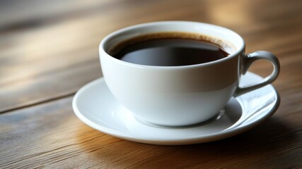 Fototapeta premium Morning Ritual: Freshly Brewed Coffee in a White Cup, Celebrating National Coffee Day with a Steaming Cup of Bliss.