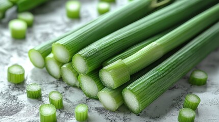Fresh Green Onion Stalks on a White Background.