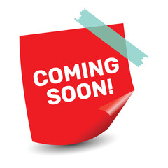 coming soon! red sticker memo shape vector illustration design.