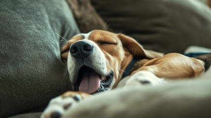 Obraz premium Relaxed Beagle Dog Sleeping on Couch