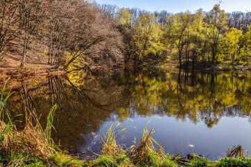 Sunny autumn day by the lake.