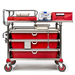 Crash Cart in Nursing station isolated on white background.