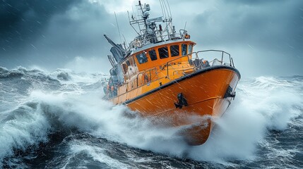 Fototapeta premium Rescue Boat Battling Stormy Seas