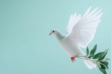 Emblem of Peace: A White Dove Holding an Olive Branch, Inspiring Serenity and Universal Harmony.