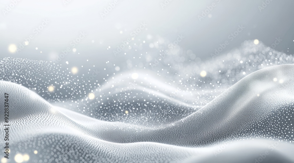 Poster a serene and tranquil image of softly flowing silver waves that are beautifully illuminated by spark