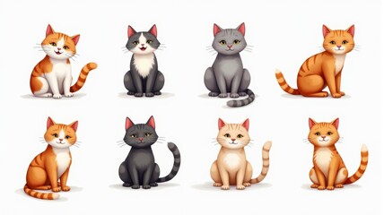 Obraz premium Cute Cat Illustrations - Adorable Cartoon Cats in Different Poses