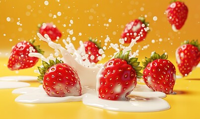 fresh strawberry fruit with splash water has sweet and sour taste with aesthetic Generate AI