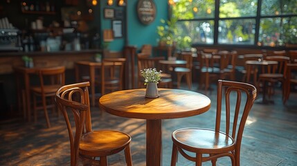 Wooden Chairs And Table In A Caf&eacute;, An Inviting Space With Thoughtful Interior Design