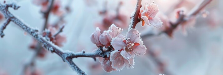 Apricot tree blossoms impacted by frost in the growing season resulting in reduced fruit yield due to unfavorable weather conditions. Selective focus.