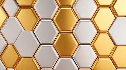 Obraz premium Hexagon honeycomb pattern, metallic gold and silver, luxurious feel