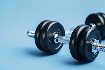 Dumbbells isolated on blue background.