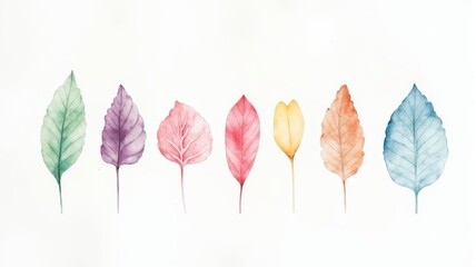 Obraz premium Colorful Watercolor Leaves Illustration Perfect for Nature-Themed Art and Design Projects