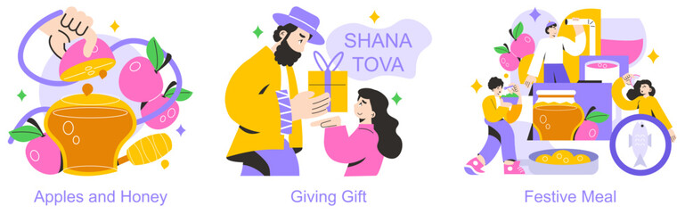 Rosh Hashanah. Flat Vector Illustration
