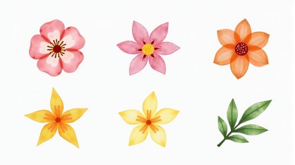 Obraz premium Colorful Floral Illustrations with Various Bright Flowers and Leaves, Perfect for Design and Decoration