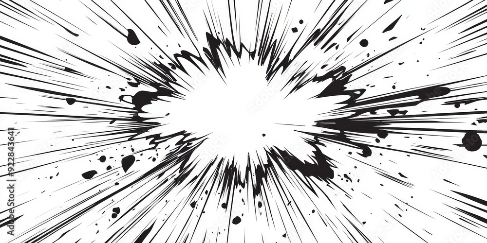Poster a dynamic comicstyle explosion graphic with sharp lines and expressive splatters, ideal for conveyin