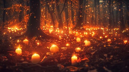 Fototapeta premium Samhain festival with traditional Celtic rituals, bonfires, and celebrations marking the end of the harvest season and the beginning of winter