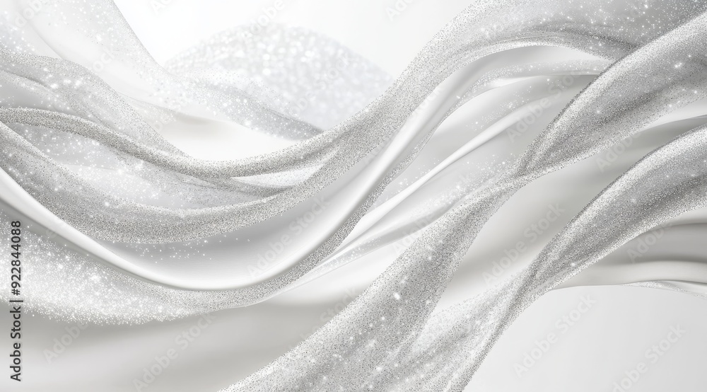 Aufkleber an elegant composition of flowing white silk waves adorned with sparkling elements that capture the 