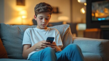 Obraz premium Contemplative Teen on Phone in Living Room
