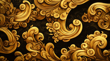 Luxurious golden swirls on a black background, radiating elegance and power