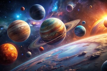 3D illustration of planets in deep space. High quality digital space art in 5K - realistic visualization