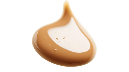 A single drop of smooth beige liquid on a white background, showcasing purity and elegance