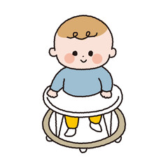 赤ちゃん用歩行器を使っている赤ちゃんのカラー線画