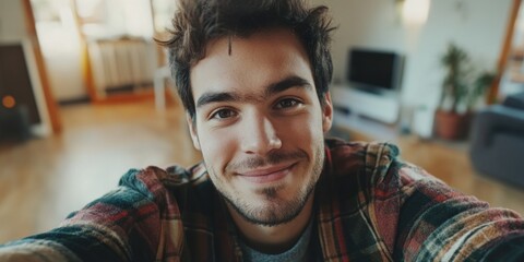 Smiling Man Taking Selfie