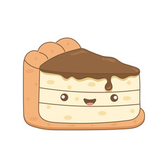 cartoon cute curd pie with chocolate cream and funny face  with transparent background