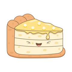 cartoon cute curd pie with lemon cream and funny face with transparent background 