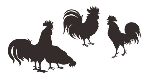 Chicken, rooster, hen animal silhouettes