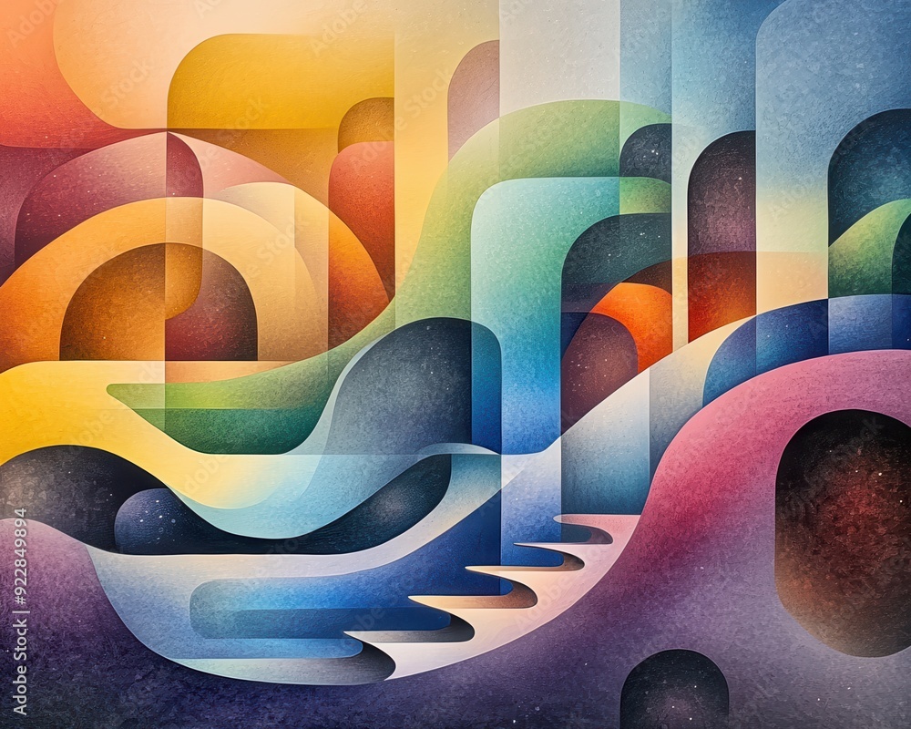 Poster a vibrant abstract artwork featuring flowing shapes and bright colors, creating a harmonious visual 