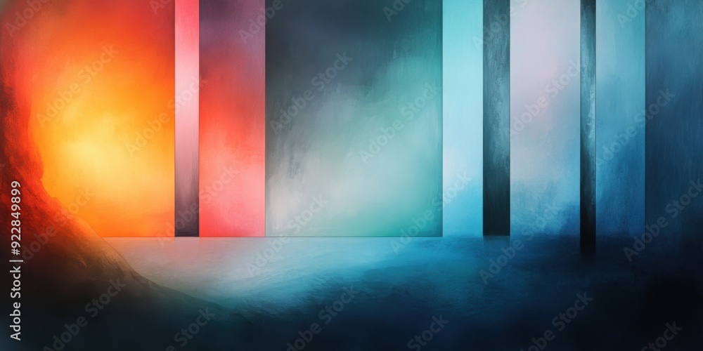Poster a vibrant abstract background featuring colorful light beams and soft fog, ideal for modern design a
