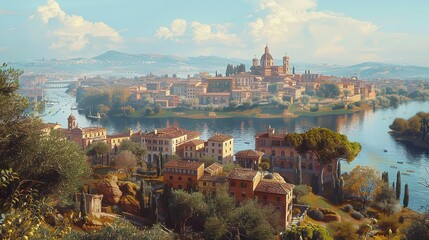 Fototapeta premium Colorful Buildings in city near river during summer