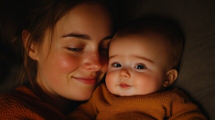 Mother And Baby In The Bedroom, A Space Of Warmth And Connection