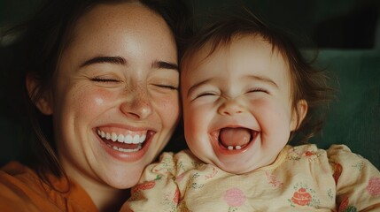 Mother And Daughter Playing On The Sofa, Laughter Filling The Room