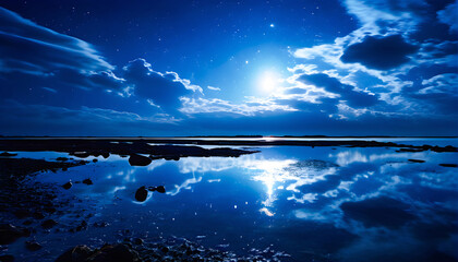 Still Waters Mirror Moon’s Glow: A Cloudy Night’s Lake Reflection