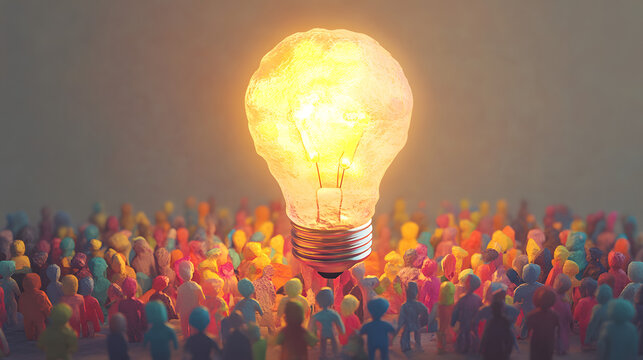 concept collective brainstorming innovation teamwork creativity creative brainstorm ideas light bulb diverse group colorful miniature human figures collaboration diversity engagement share